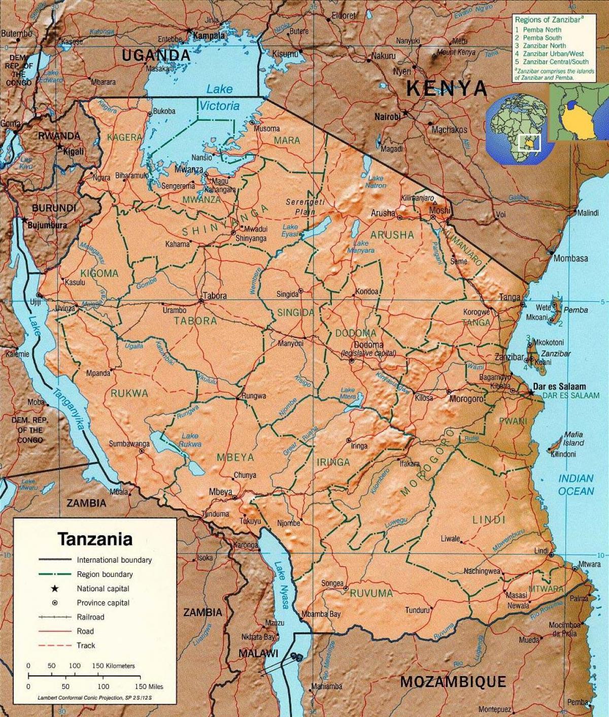 tanzanija geografski zemljevid
