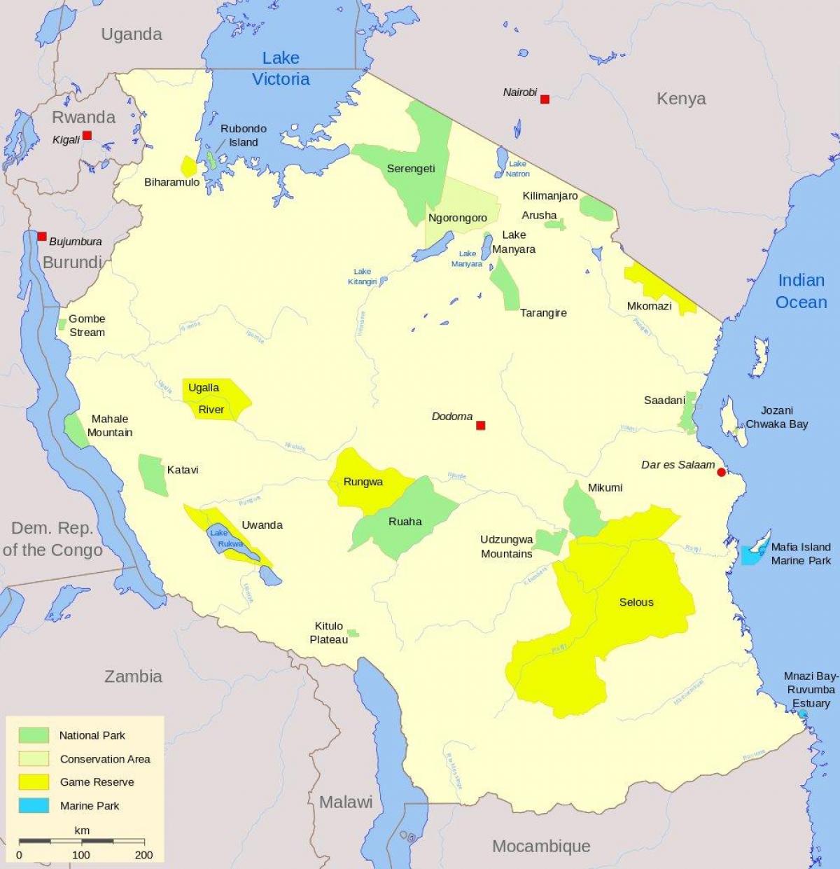 zemljevid tanzanija nacionalni parki in igra rezerve