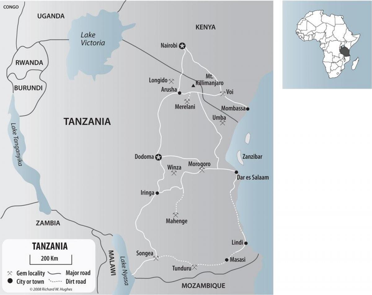 Zemljevid tanzanija rudnikih zlata,