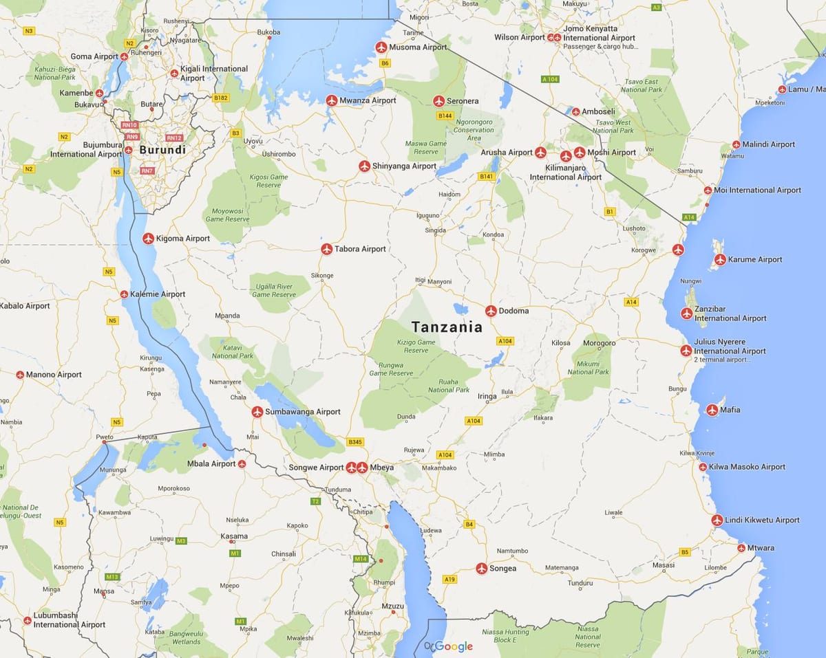 Zemljevid letališča tanzanija 