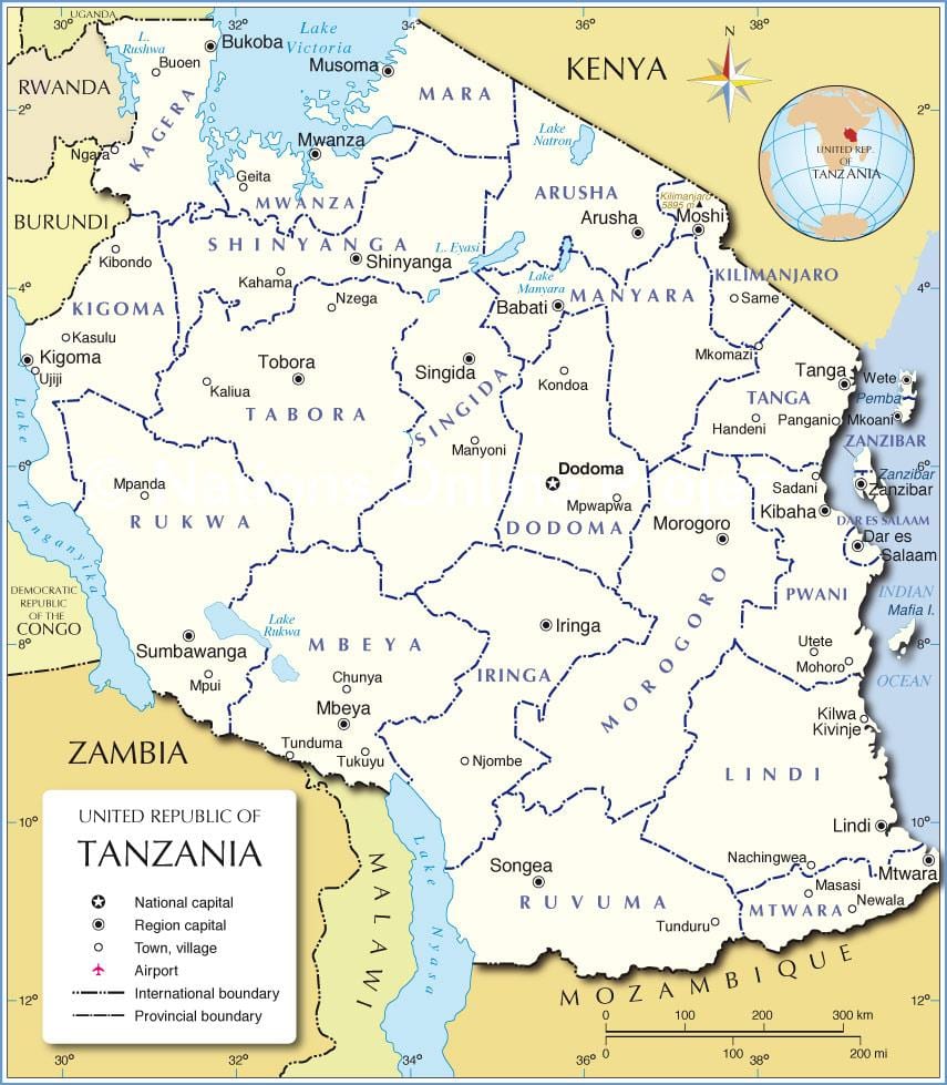 tanzanija upravni zemljevid
