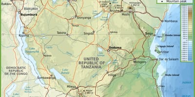 Zemljevid cesta tanzanija z razdalje