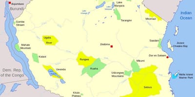 Zemljevid tanzanija nacionalni parki in igra rezerve