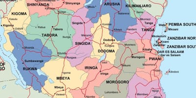 Zemljevid politične tanzanija