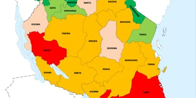 Tanzanija gostota prebivalstva zemljevid