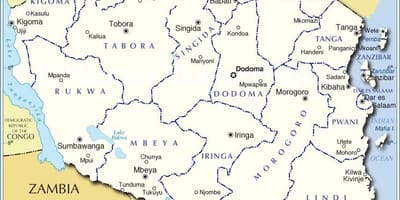 Tanzanija upravni zemljevid