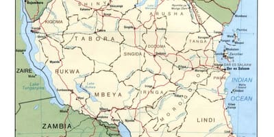 Zemljevid zgodovinskih mest v tanzaniji
